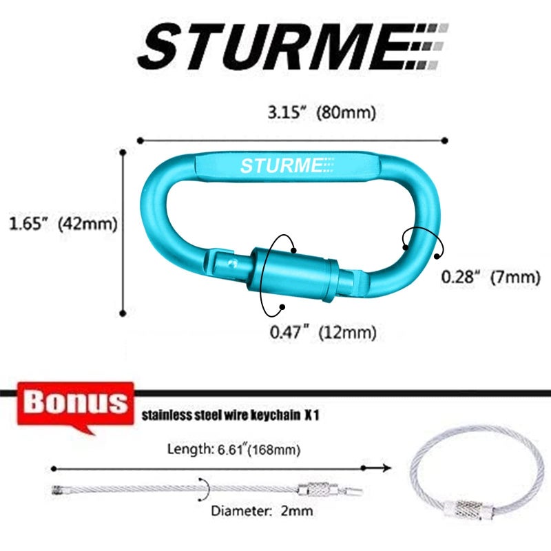 STURME Carabiner Clip Aluminum D-Ring Locking Durable Strong and Light Large Carabiners Clip Set for Outdoor Camping Screw Gate Lock Hooks Spring Link Improved Design Pack (9 Pack) - Image 2